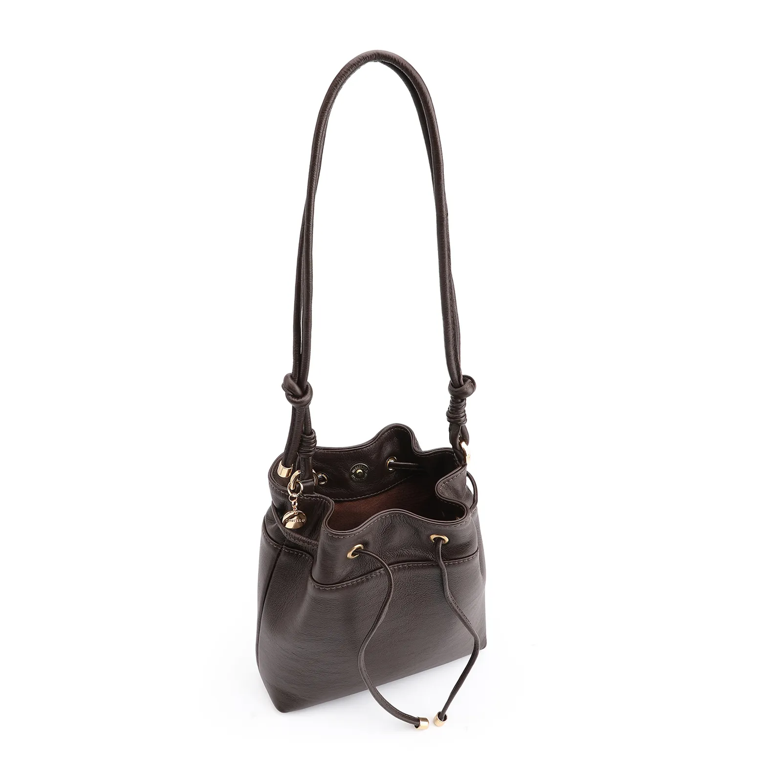 Bolsa Bucket Couro Marrom Escuro