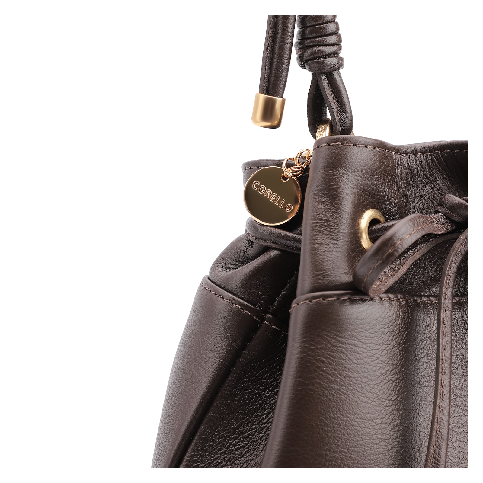 Bolsa Bucket Couro Marrom Escuro