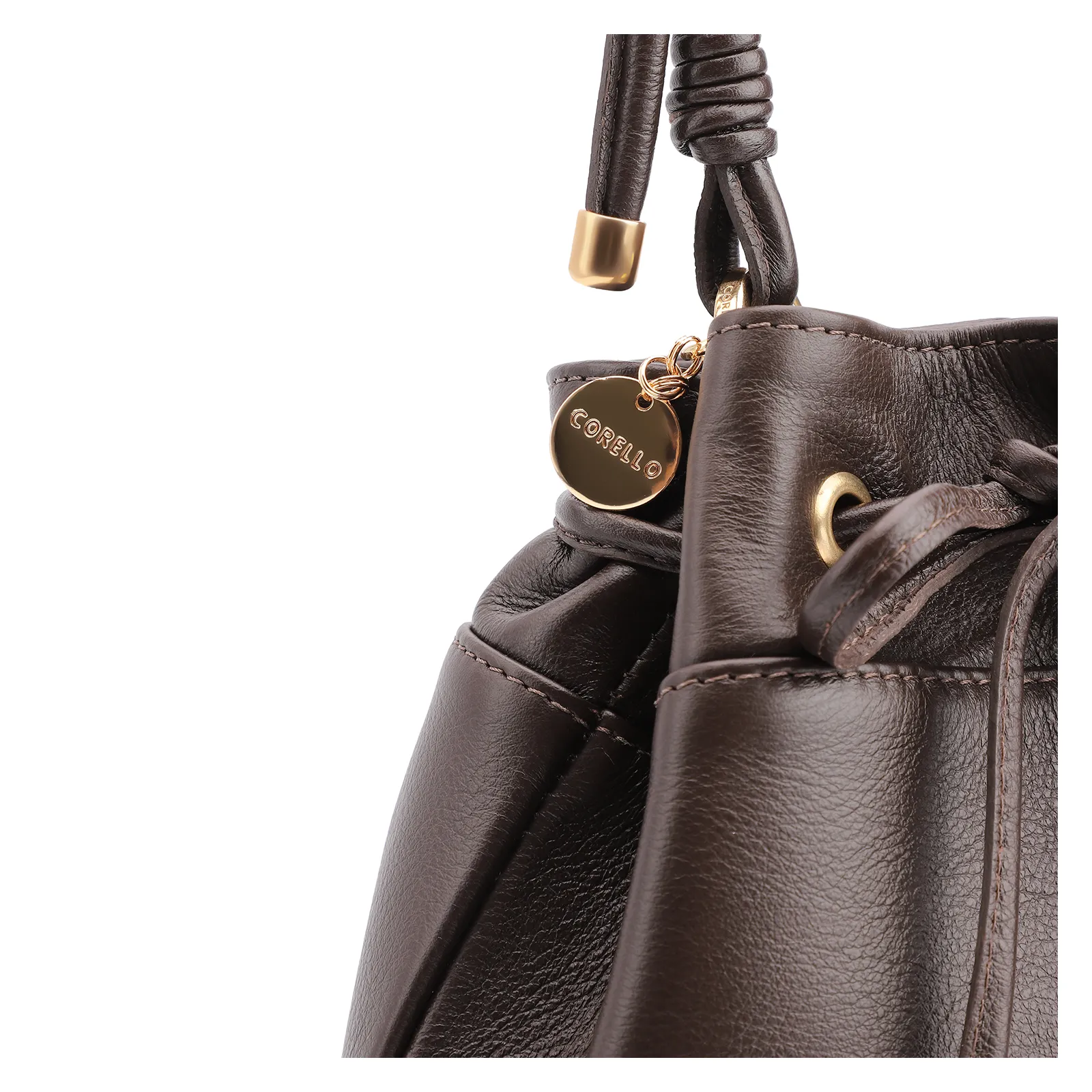 Bolsa Bucket Couro Marrom Escuro