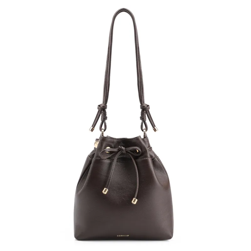 Bolsa Bucket Couro Marrom Escuro