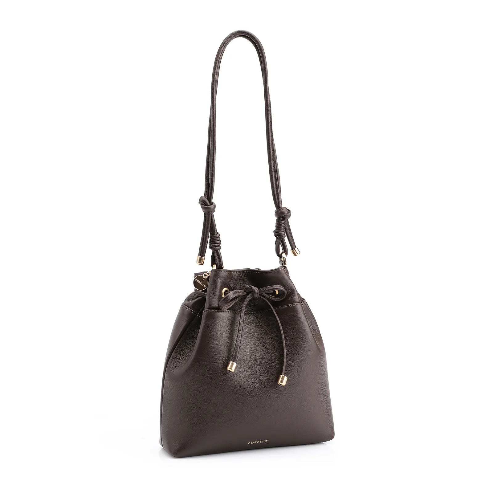 Bolsa Bucket Couro Marrom Escuro