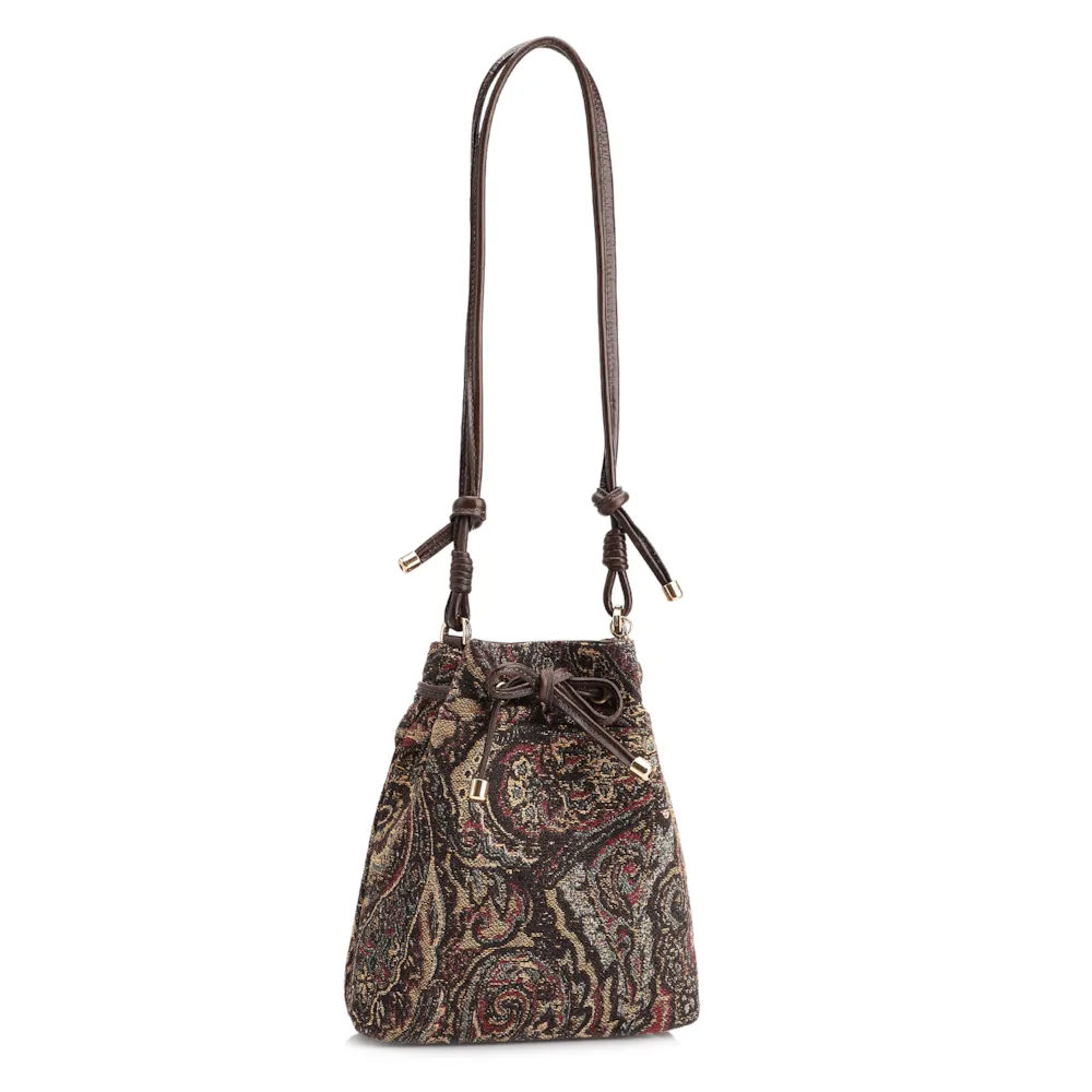 Bolsa Bucket Jacquard Paisley  /Couro Marrom Escuro - imagem 3