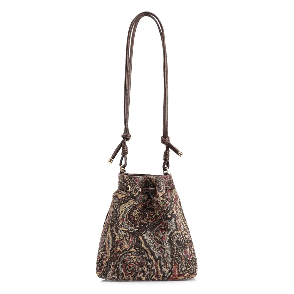 Bolsa Bucket Jacquard Paisley  /Couro Marrom Escuro - imagem 4