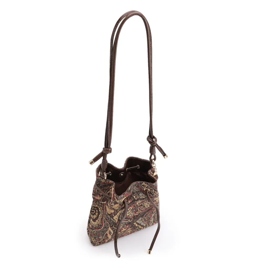 Bolsa Bucket Jacquard Paisley  /Couro Marrom Escuro - imagem 5