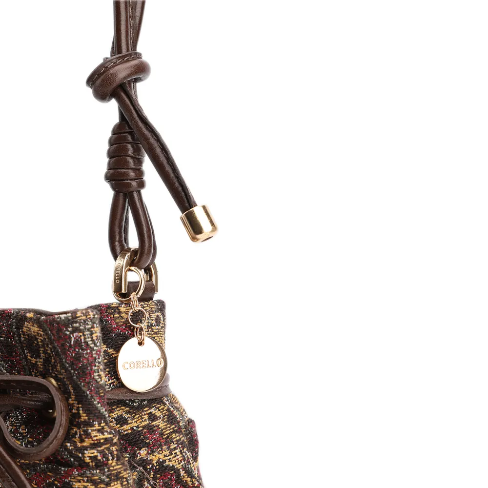 Bolsa Bucket Jacquard Paisley  /Couro Marrom Escuro - imagem 6