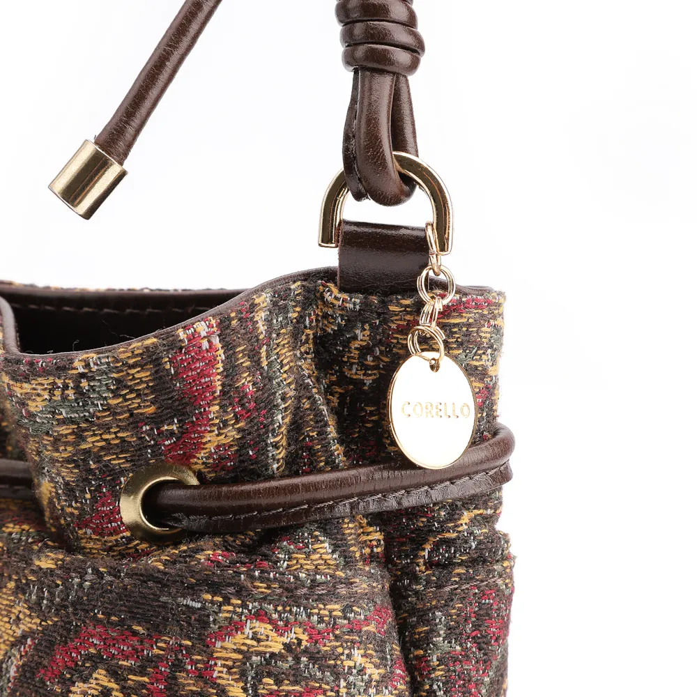 Bolsa Bucket Jacquard Paisley  /Couro Marrom Escuro - imagem 7
