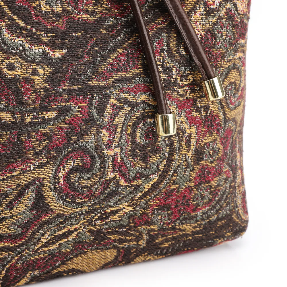 Bolsa Bucket Jacquard Paisley  /Couro Marrom Escuro - imagem 8