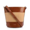 Bolsa Bucket Média Marrom Claro Couro Acabamento Ráfia - imagem 1