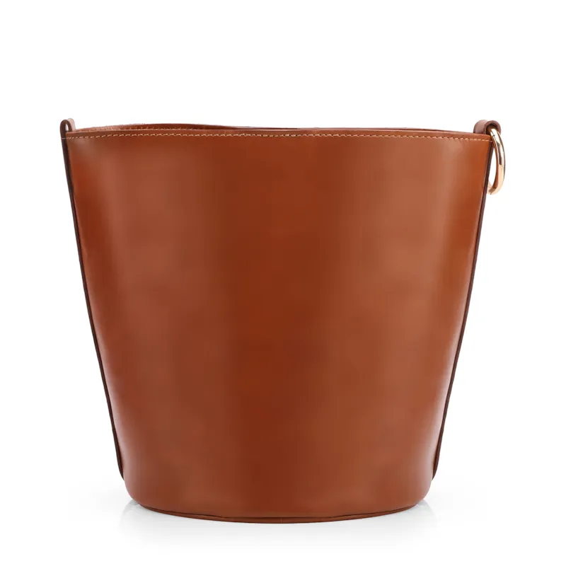 Bolsa Bucket Média Marrom Claro Couro Acabamento Ráfia - foto 3