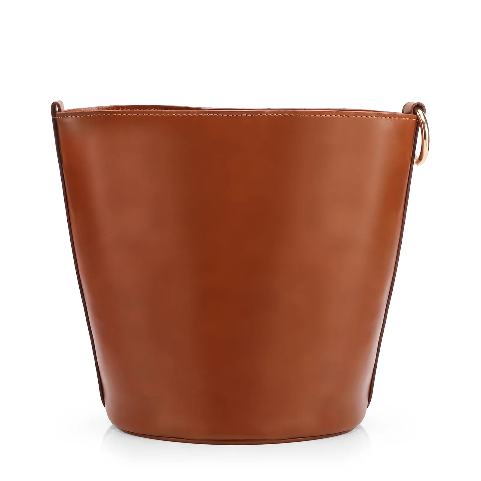 Bolsa Bucket Média Marrom Claro Couro Acabamento Ráfia