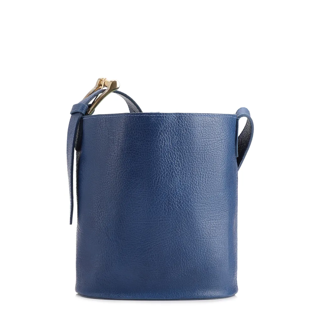 Bolsa Bucket Pequena Couro Antique Azul Alça Fivela - imagem 3