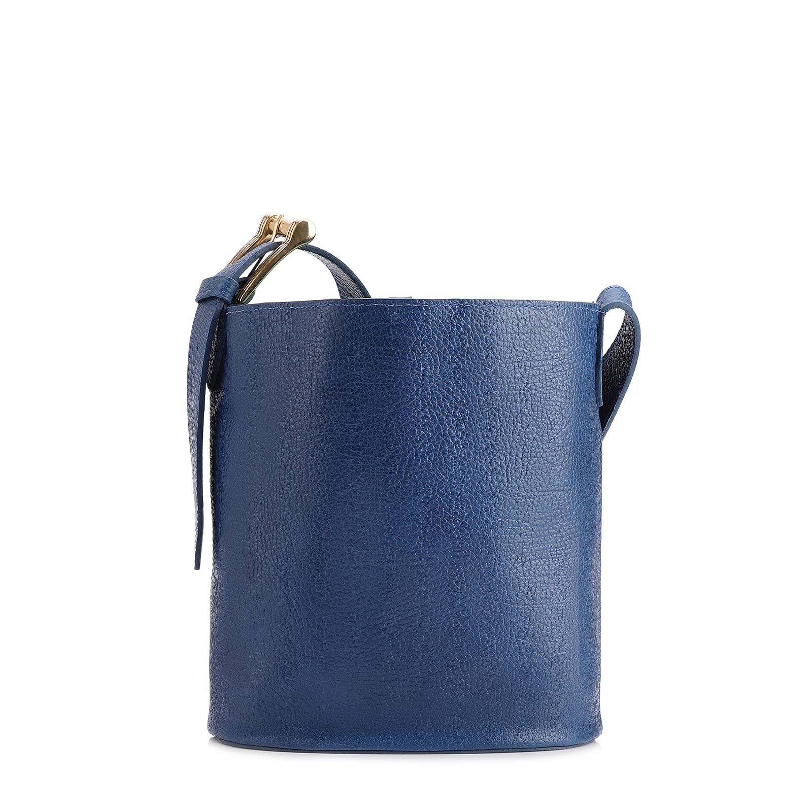 Bolsa Bucket Pequena Couro Antique Azul Alça Fivela