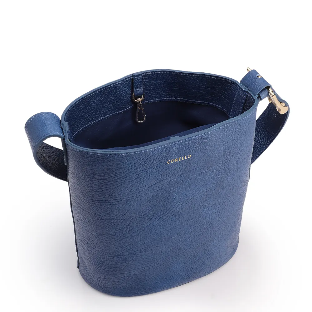 Bolsa Bucket Pequena Couro Antique Azul Alça Fivela - imagem 4