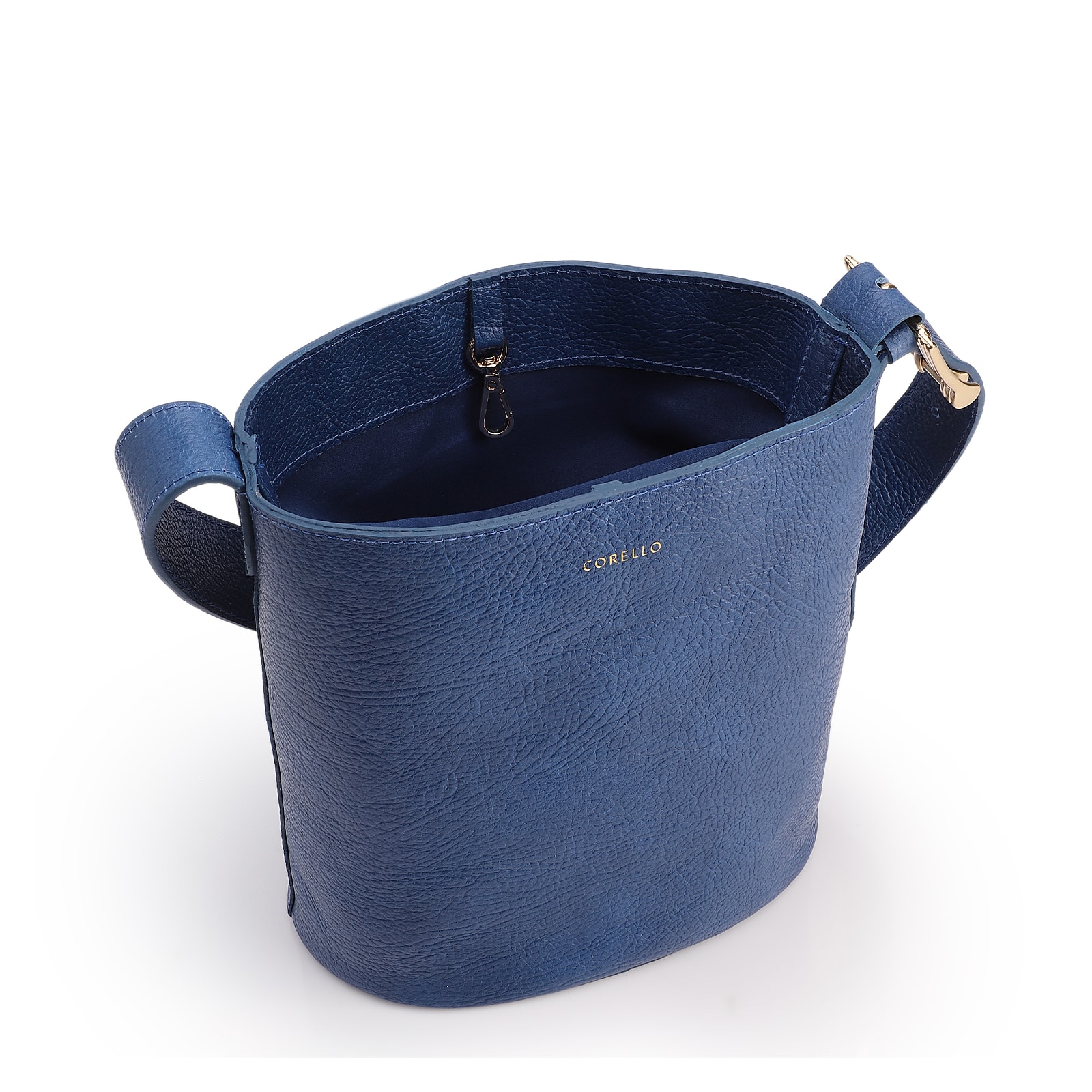 Bolsa Bucket Pequena Couro Antique Azul Alça Fivela