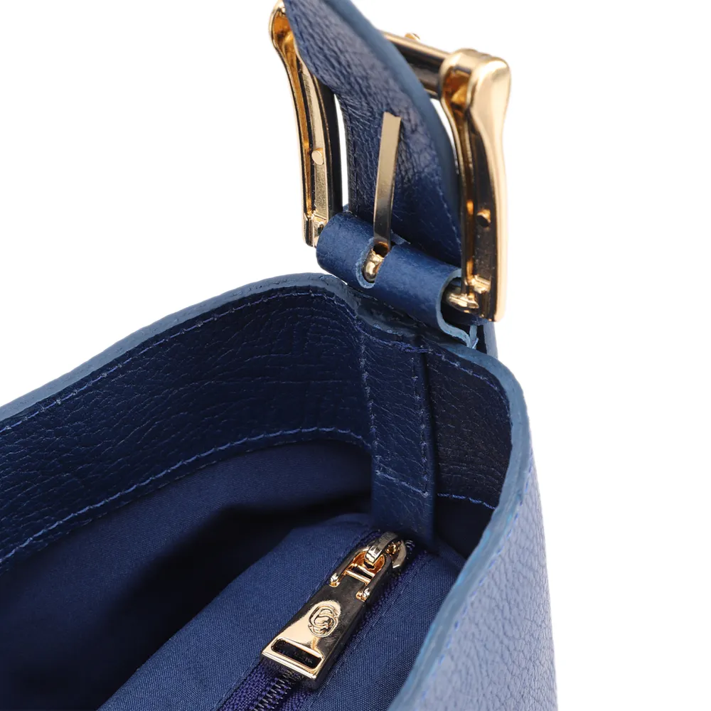 Bolsa Bucket Pequena Couro Antique Azul Alça Fivela - imagem 5