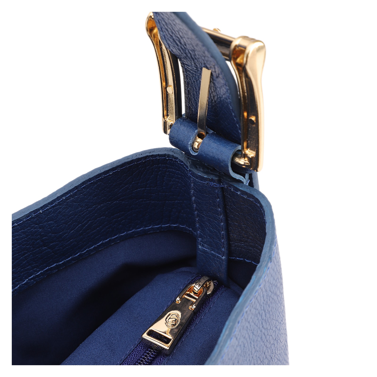 Bolsa Bucket Pequena Couro Antique Azul Alça Fivela