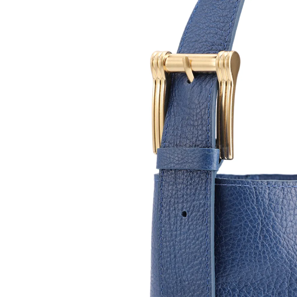 Bolsa Bucket Pequena Couro Antique Azul Alça Fivela - imagem 6