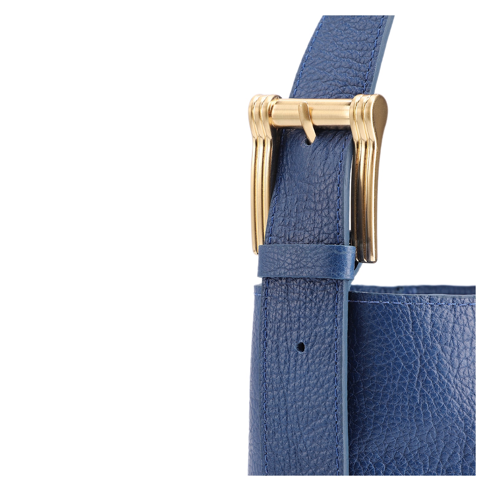 Bolsa Bucket Pequena Couro Antique Azul Alça Fivela