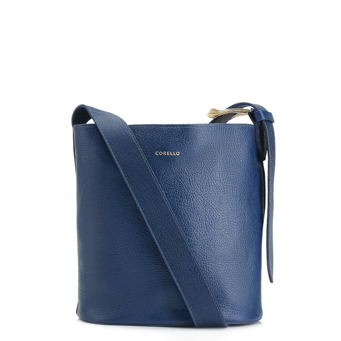 Bolsa Bucket Pequena Couro Antique Azul Alça Fivela