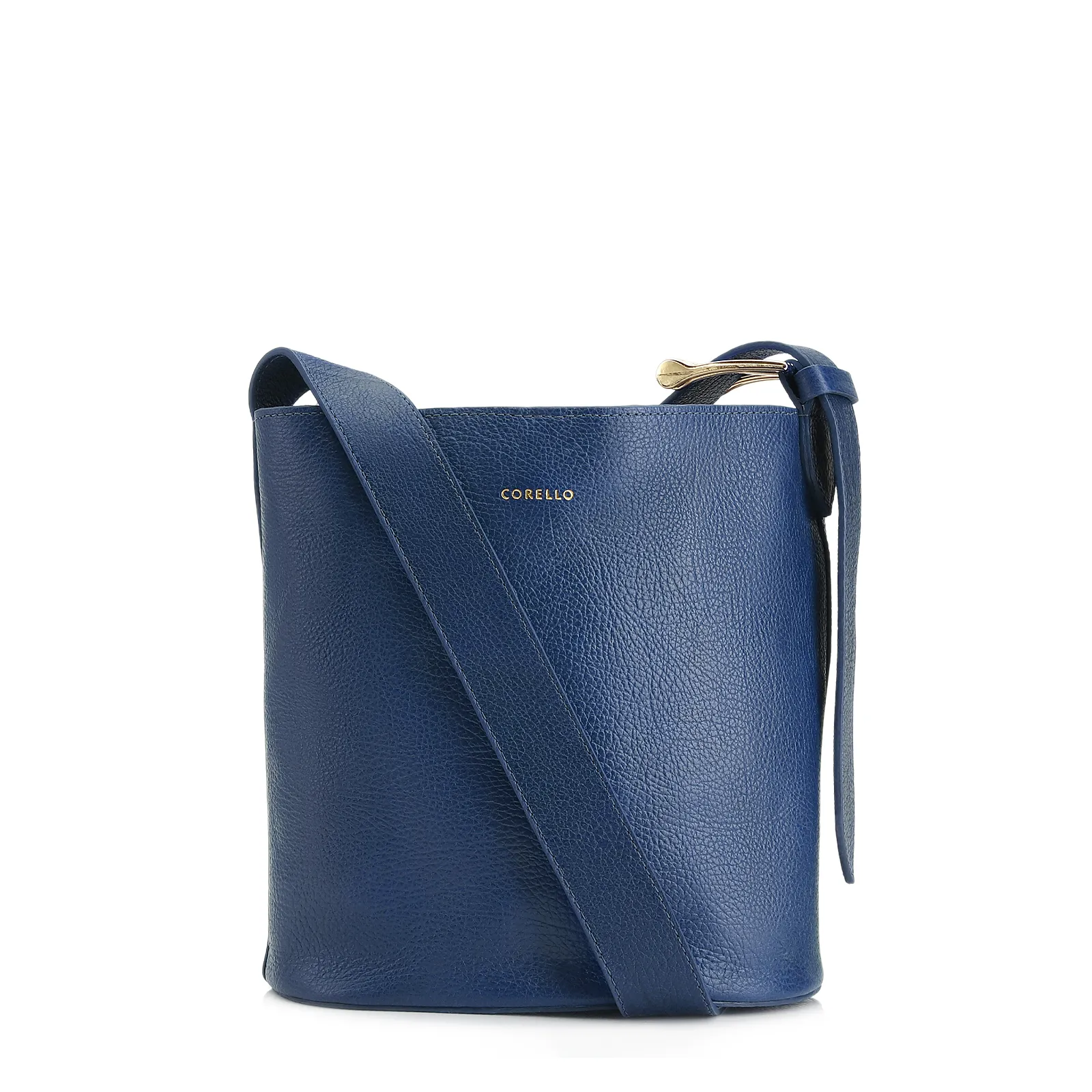 Bolsa Bucket Pequena Couro Antique Azul Alça Fivela