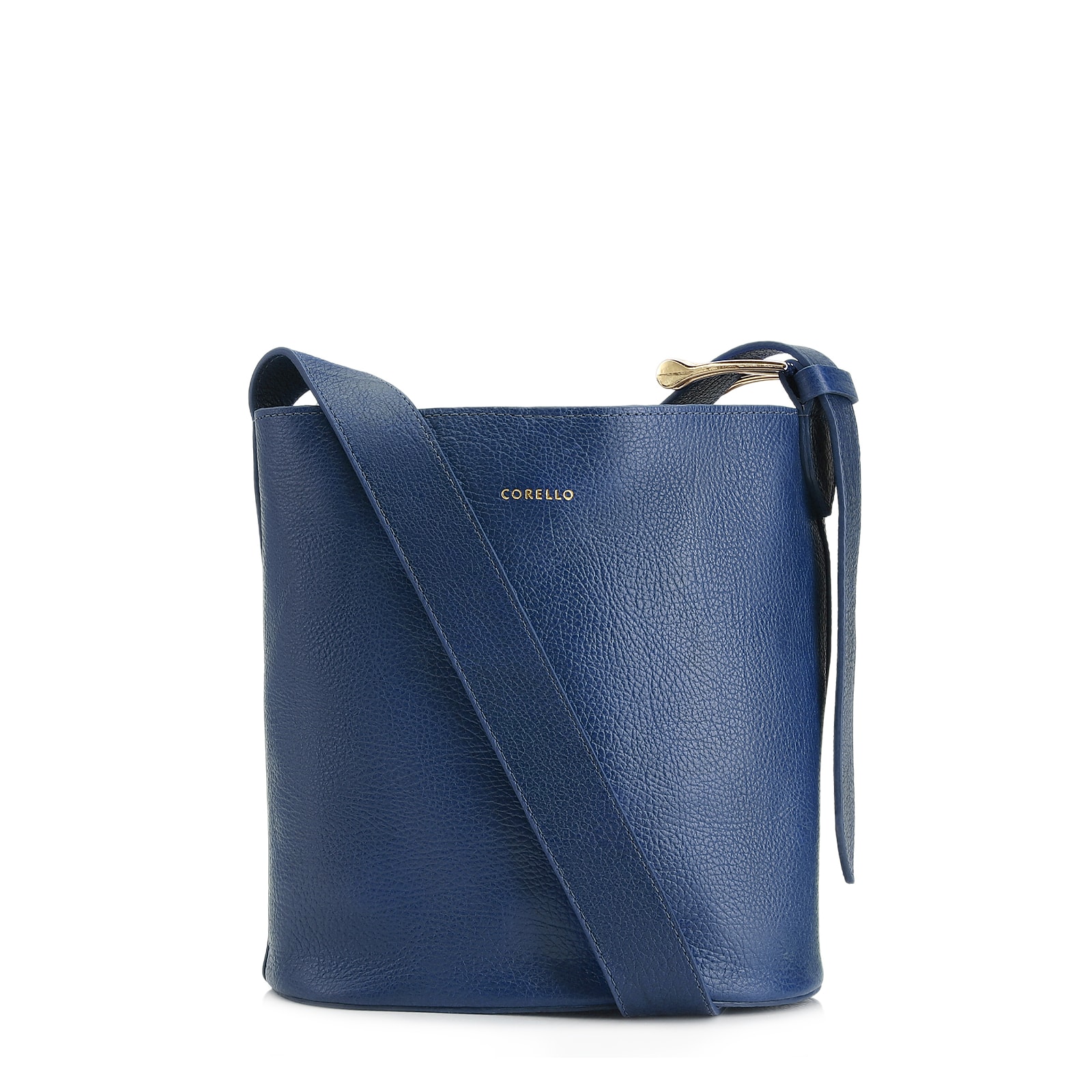 Bolsa Bucket Pequena Couro Antique Azul Alça Fivela