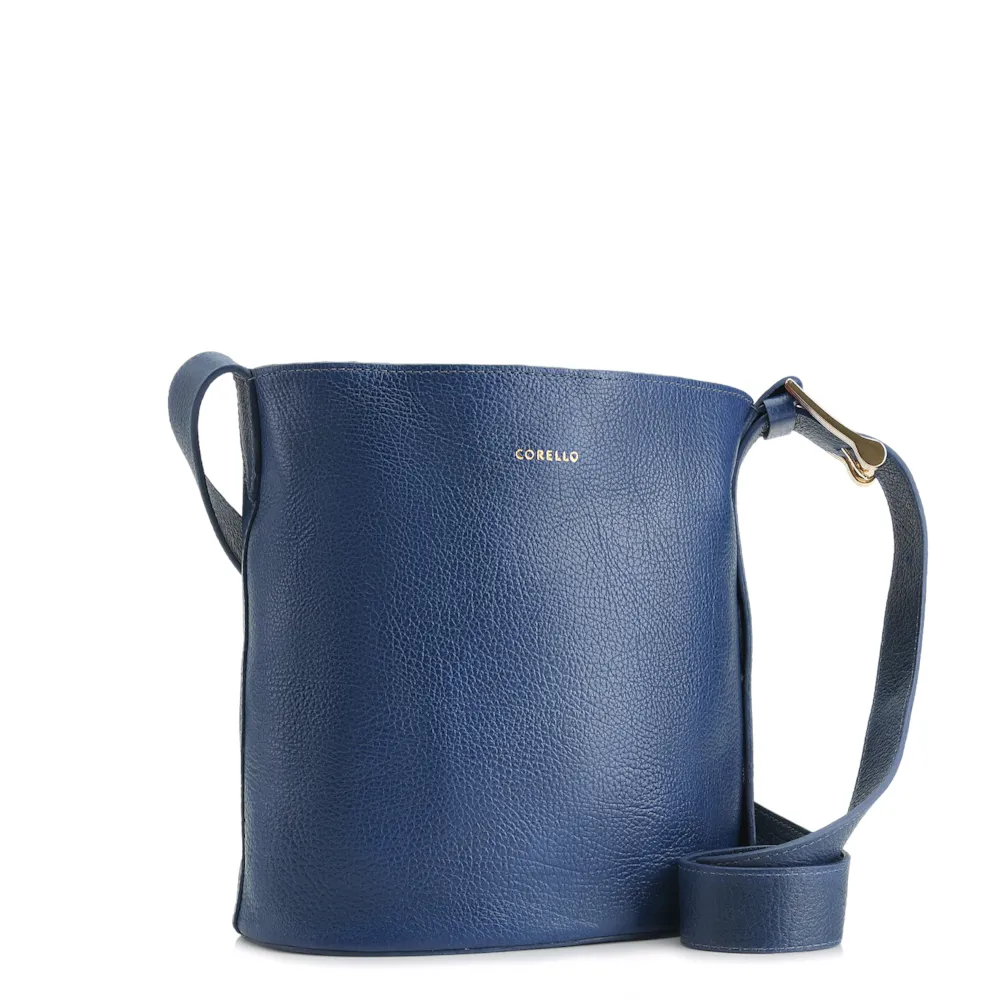 Bolsa Bucket Pequena Couro Antique Azul Alça Fivela - imagem 2