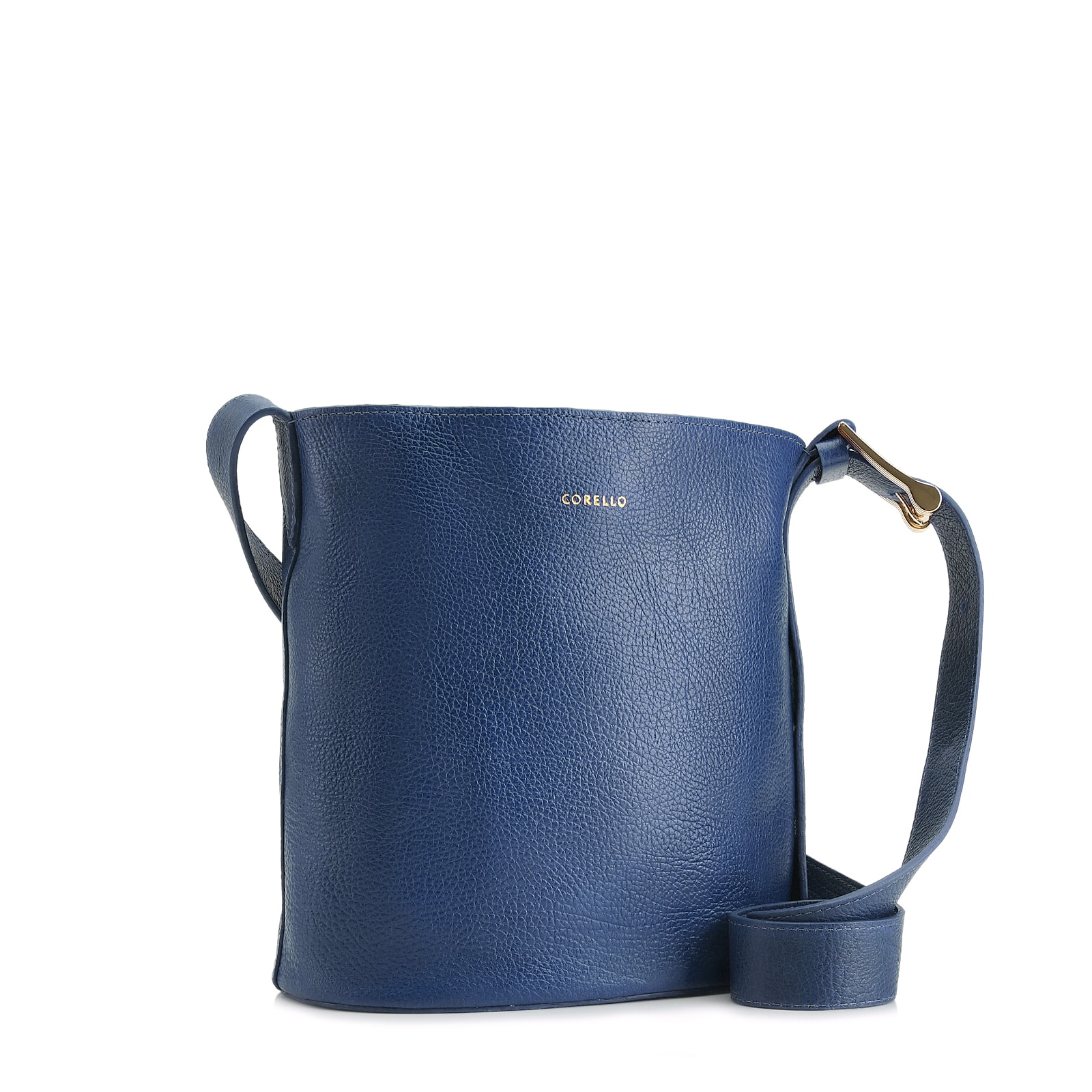 Bolsa Bucket Pequena Couro Antique Azul Alça Fivela