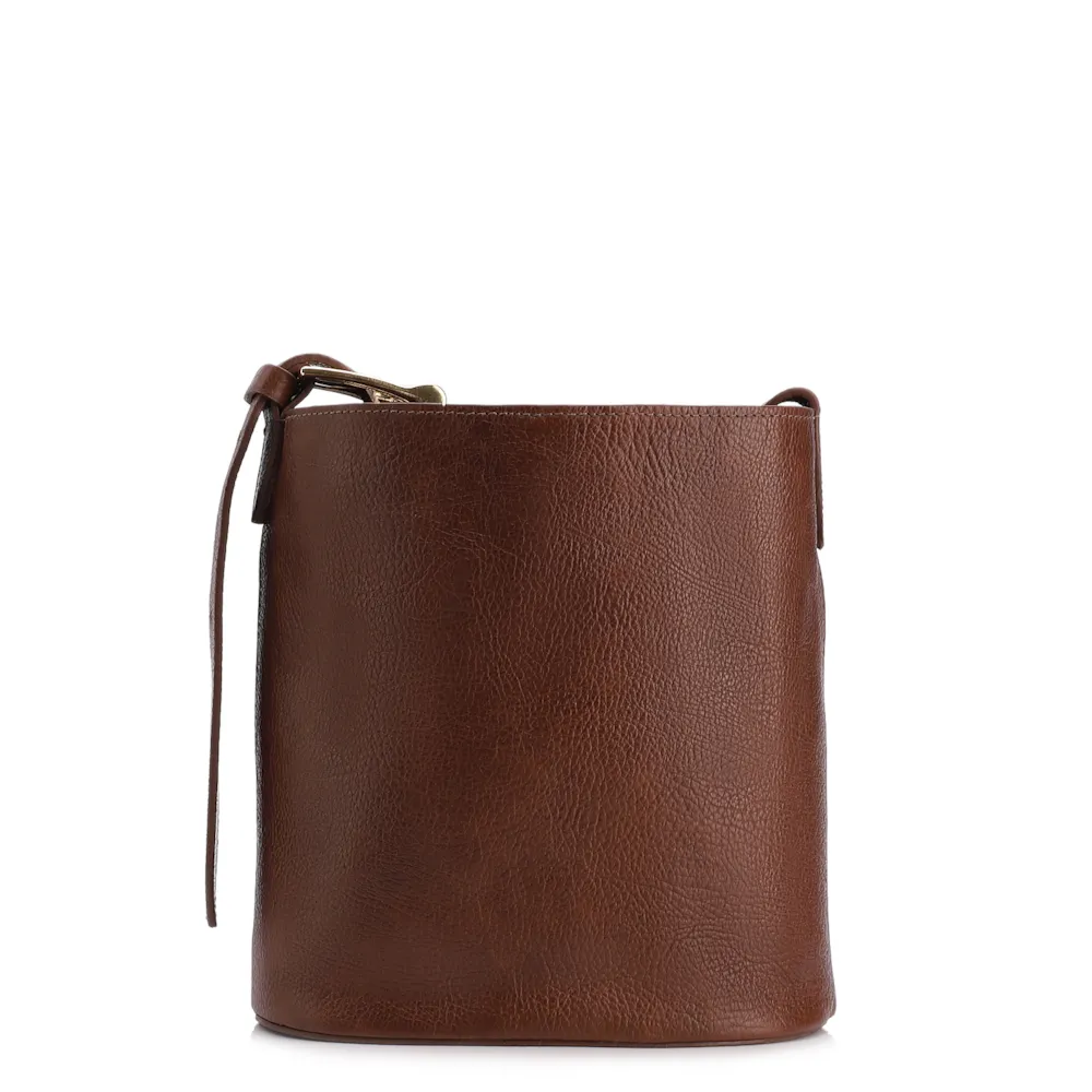 Bolsa Bucket Pequena Couro Antique Marrom Alça Fivela - imagem 3