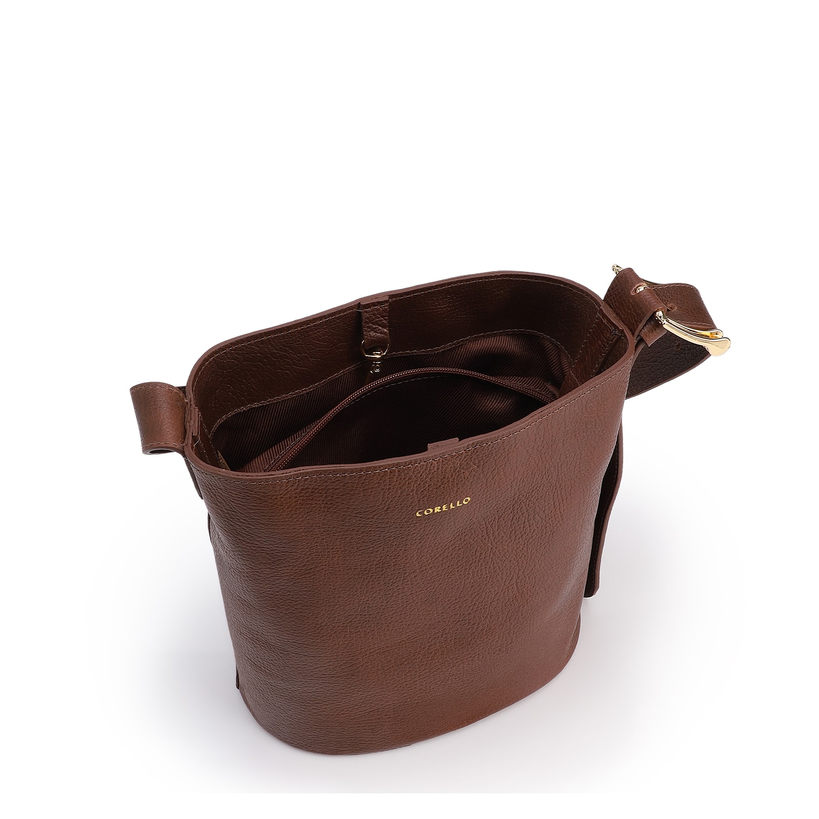 Bolsa Bucket Pequena Couro Antique Marrom Alça Fivela