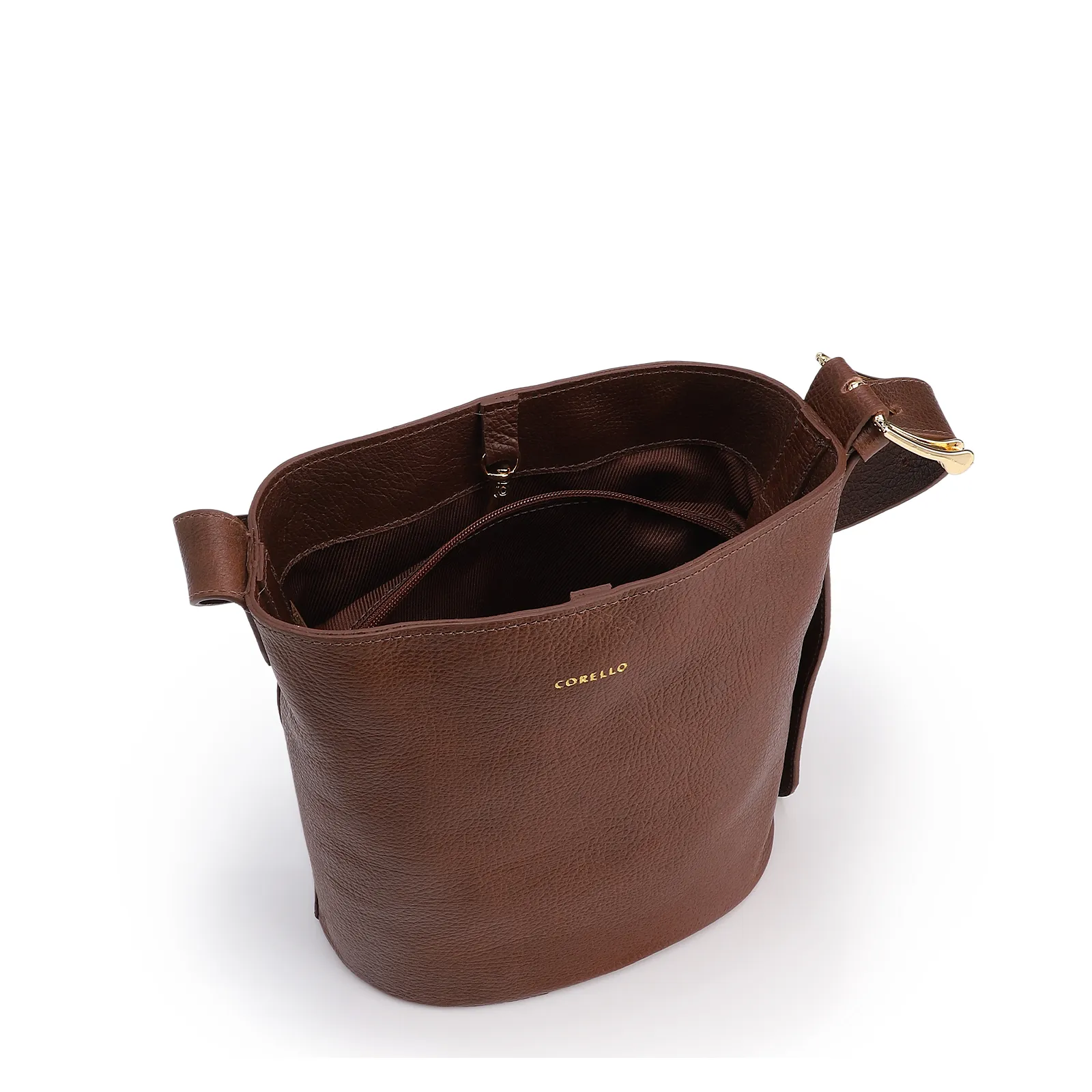 Bolsa Bucket Pequena Couro Antique Marrom Alça Fivela