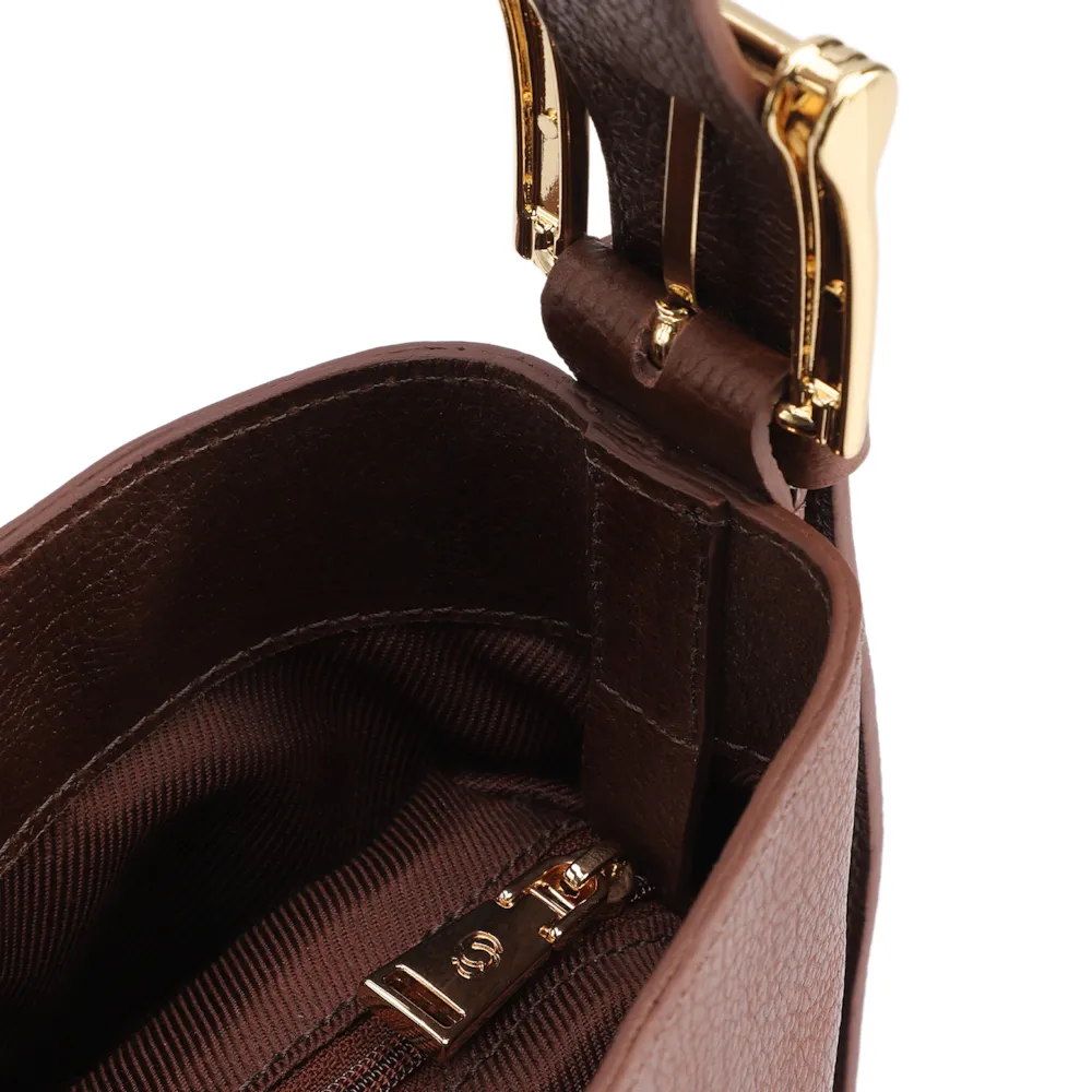 Bolsa Bucket Pequena Couro Antique Marrom Alça Fivela - imagem 5