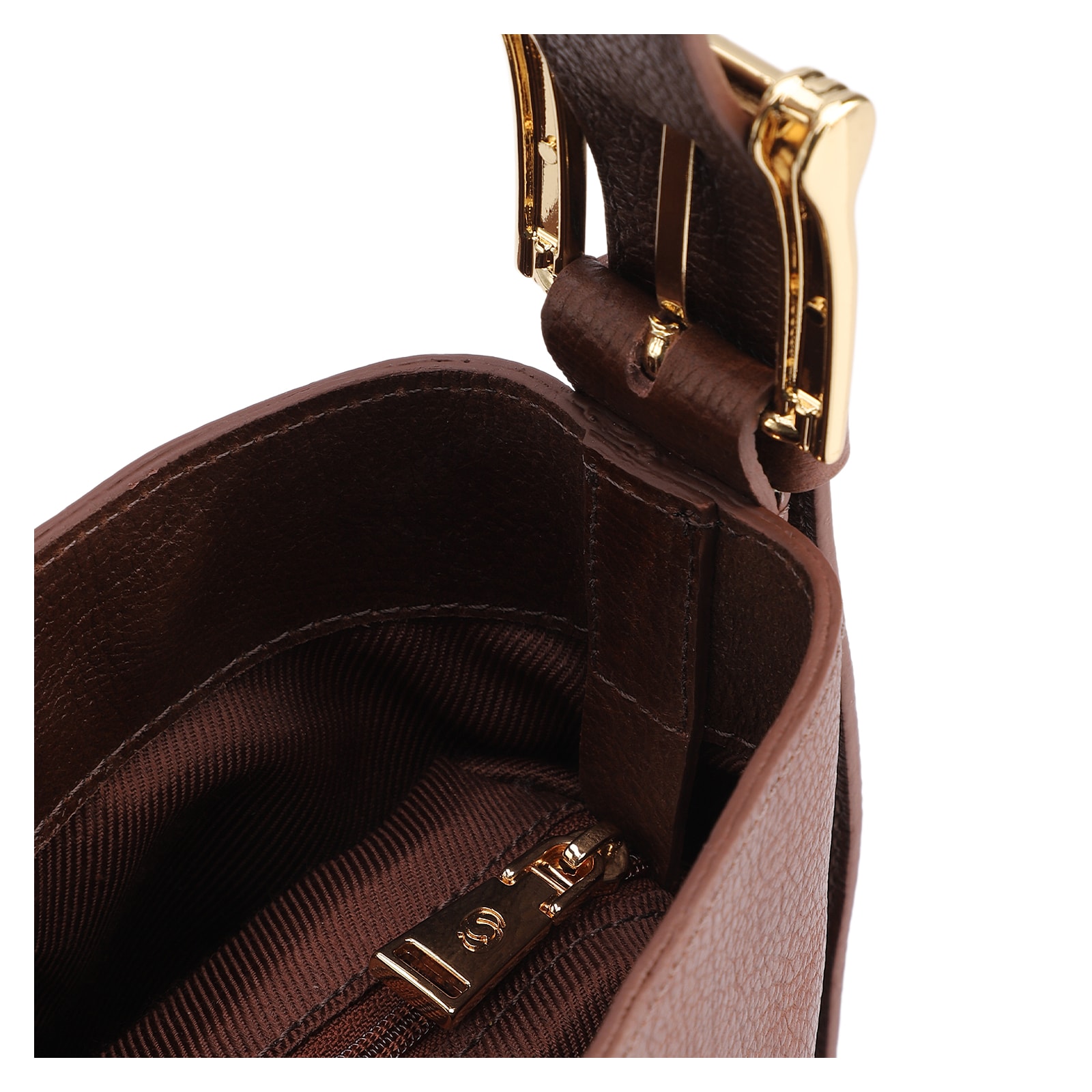 Bolsa Bucket Pequena Couro Antique Marrom Alça Fivela