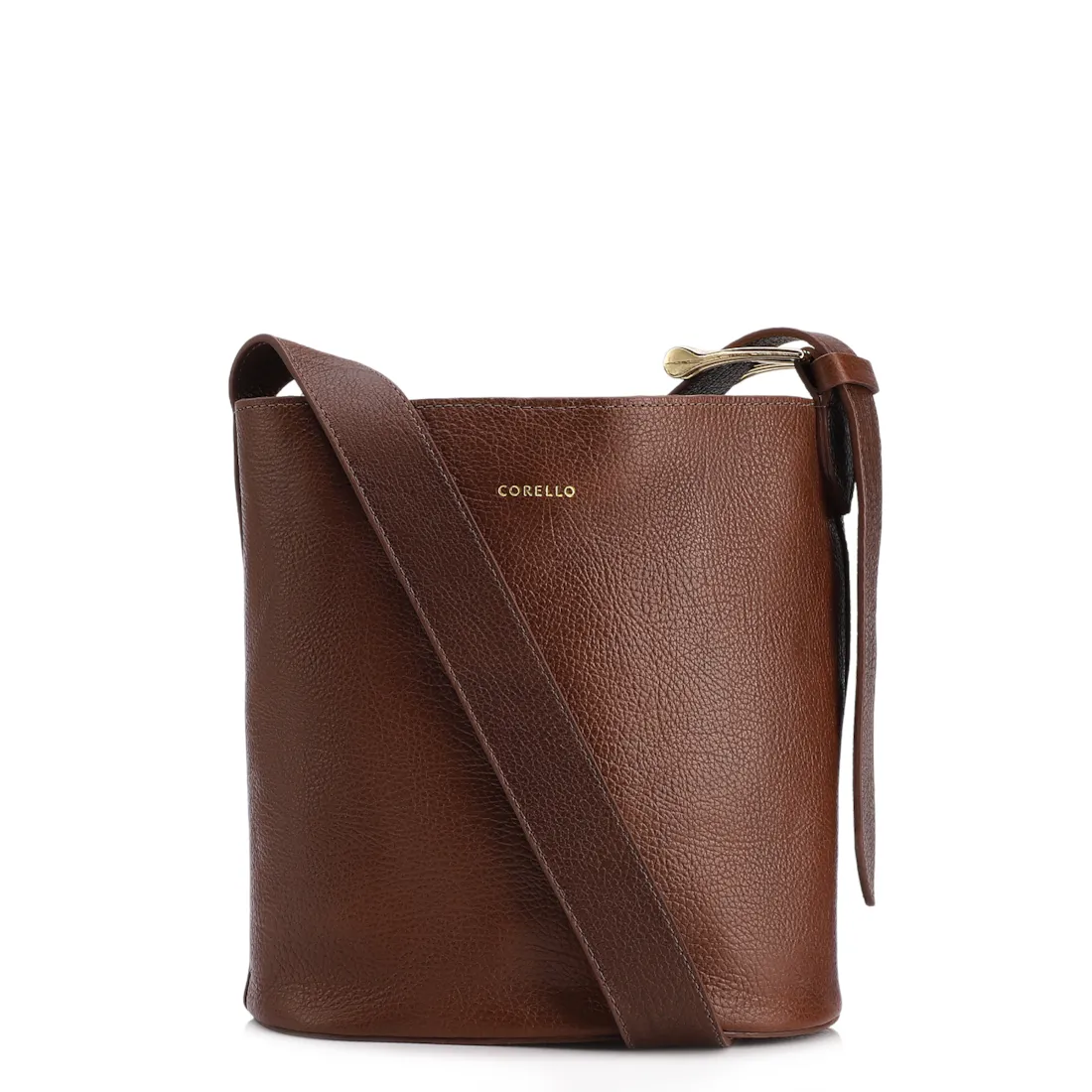 Bolsa Bucket Pequena Couro Antique Marrom Alça Fivela