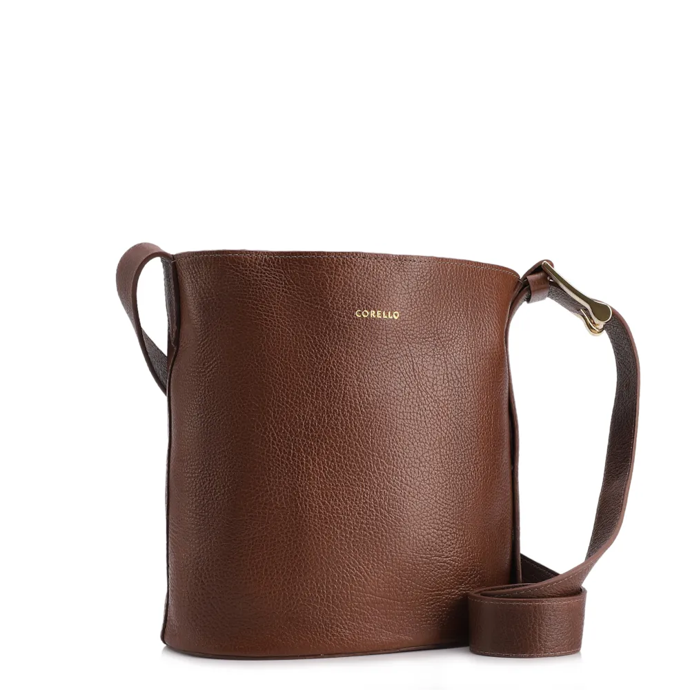 Bolsa Bucket Pequena Couro Antique Marrom Alça Fivela - imagem 2