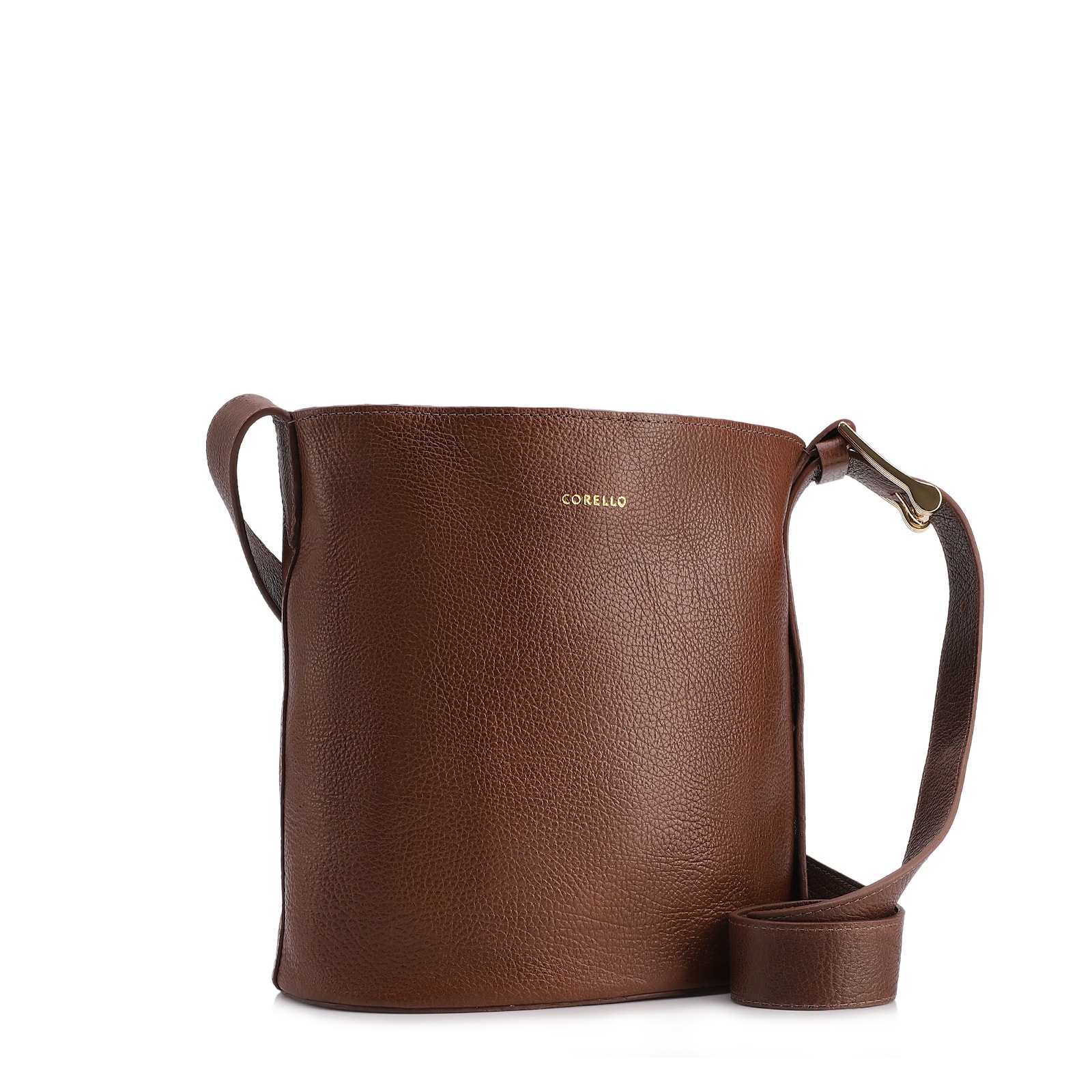 Bolsa Bucket Pequena Couro Antique Marrom Alça Fivela