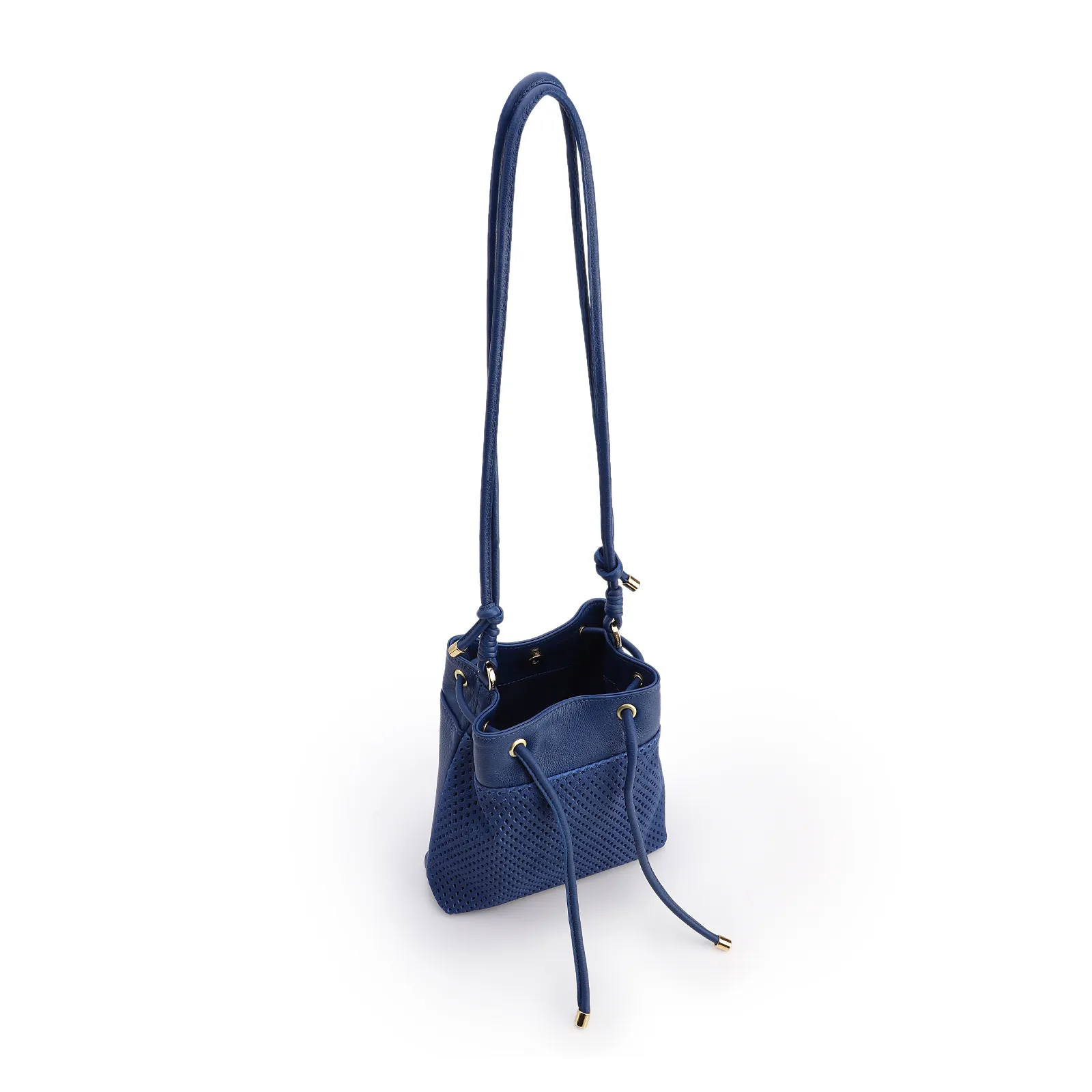 Bolsa Bucket Pequena Couro Nobuck Floater Azul Perfuro