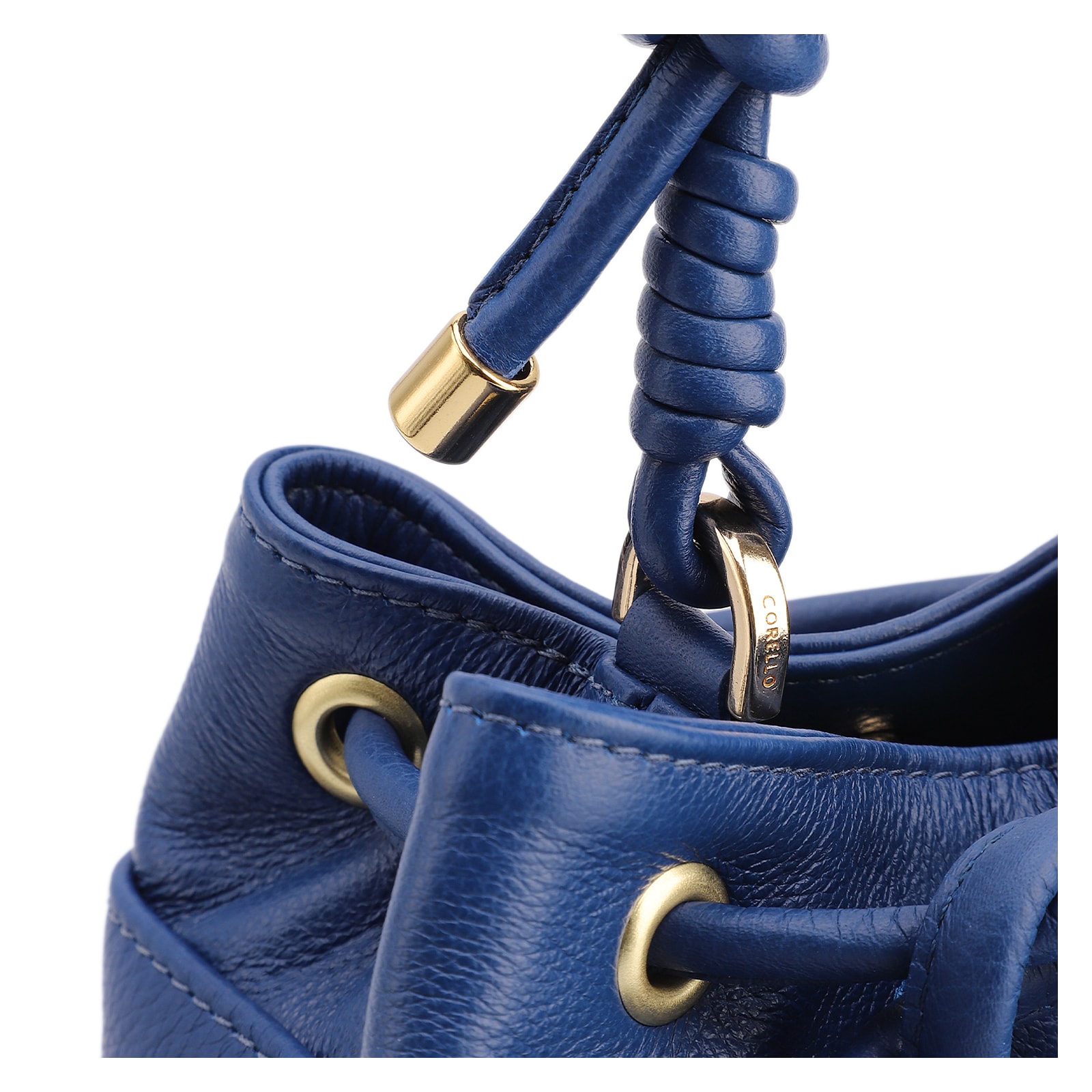 Bolsa Bucket Pequena Couro Nobuck Floater Azul Perfuro