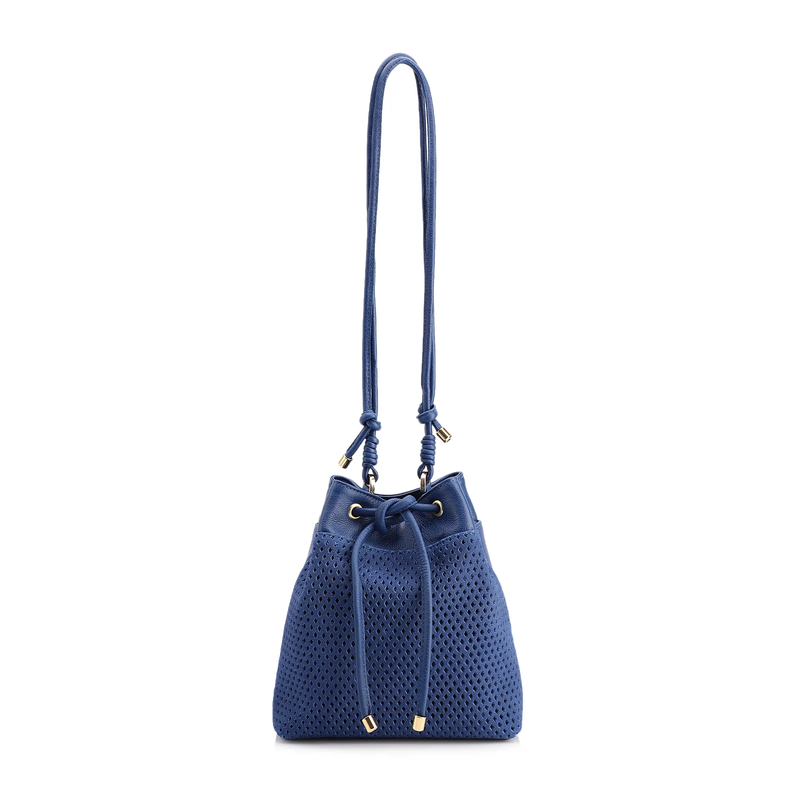 Bolsa Bucket Pequena Couro Nobuck Floater Azul Perfuro