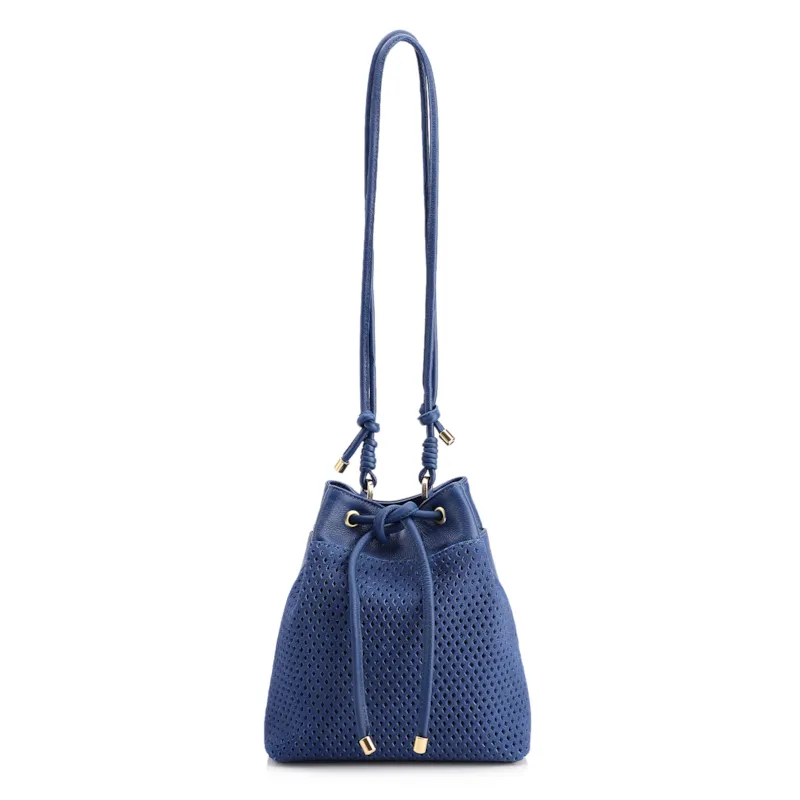 Bolsa Bucket Pequena Couro Nobuck Floater Azul Perfuro