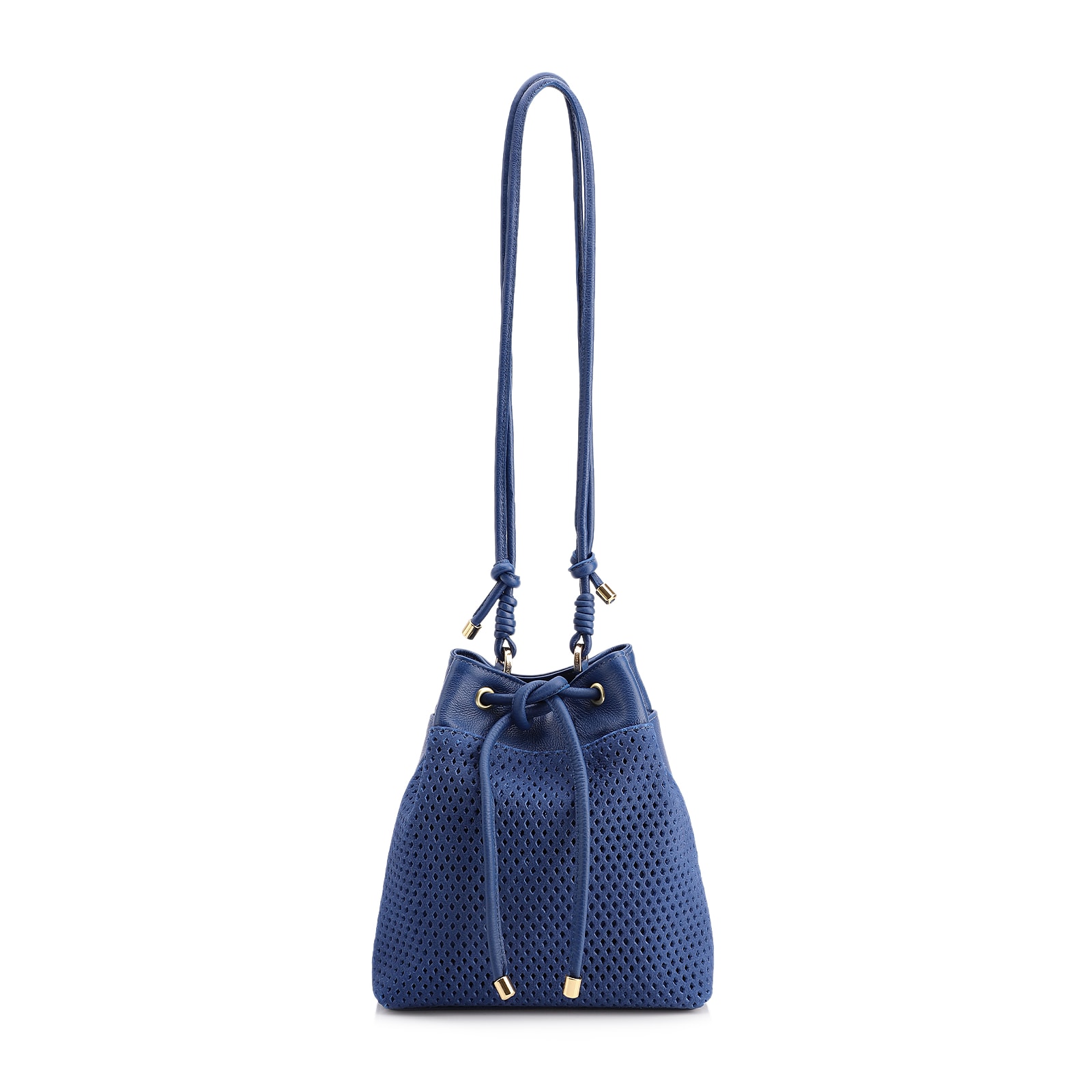 Bolsa Bucket Pequena Couro Nobuck Floater Azul Perfuro