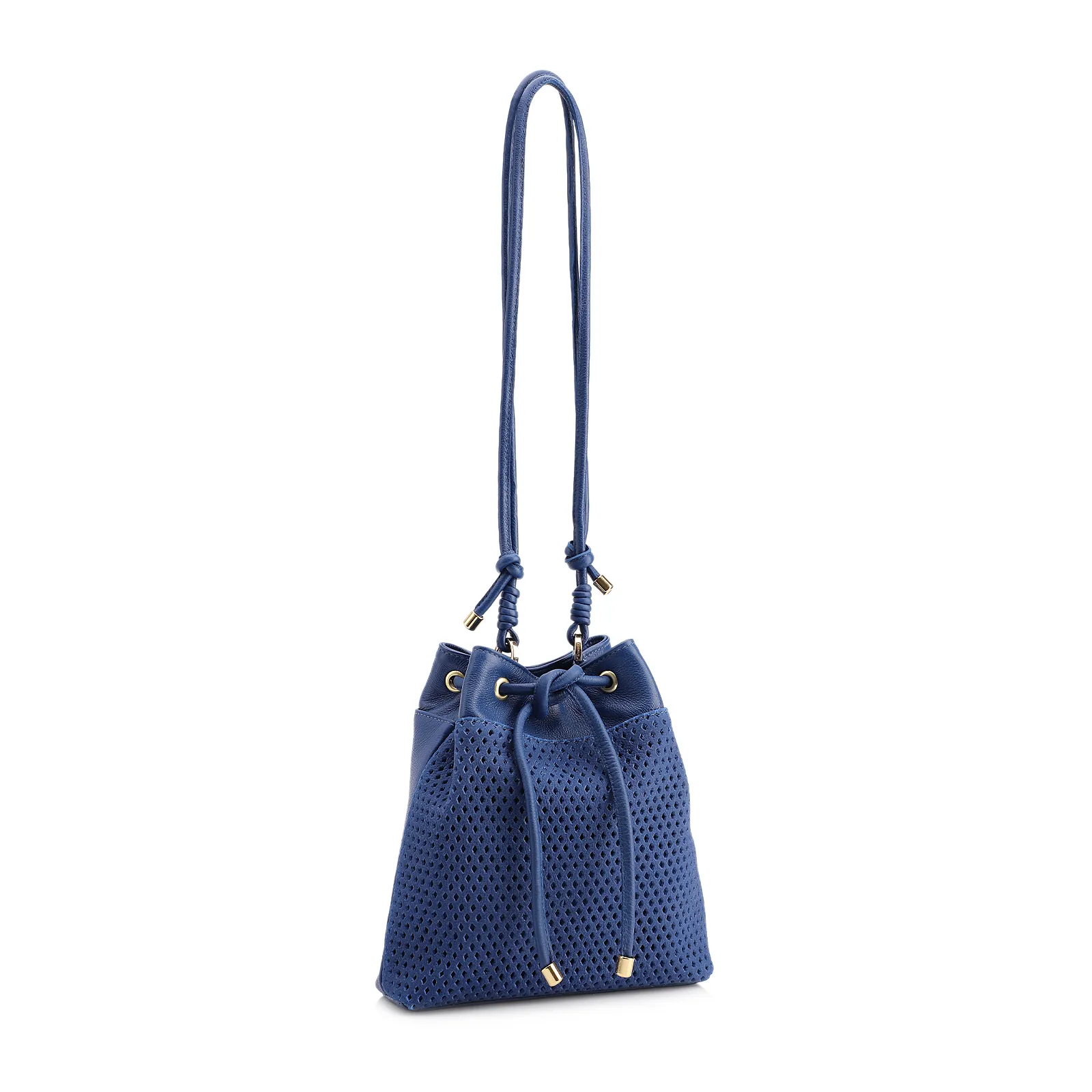Bolsa Bucket Pequena Couro Nobuck Floater Azul Perfuro