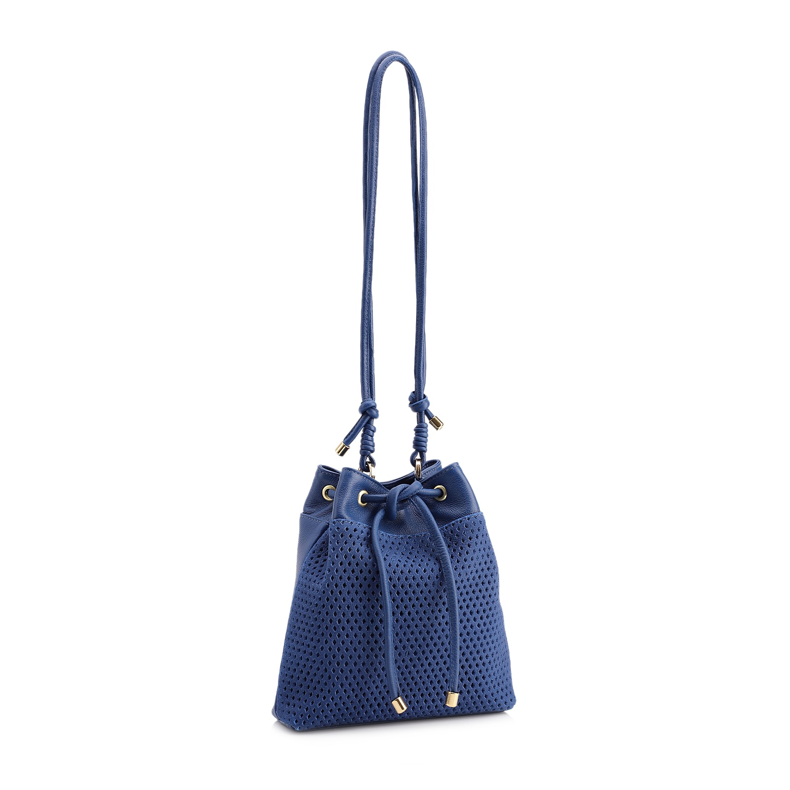Bolsa Bucket Pequena Couro Nobuck Floater Azul Perfuro