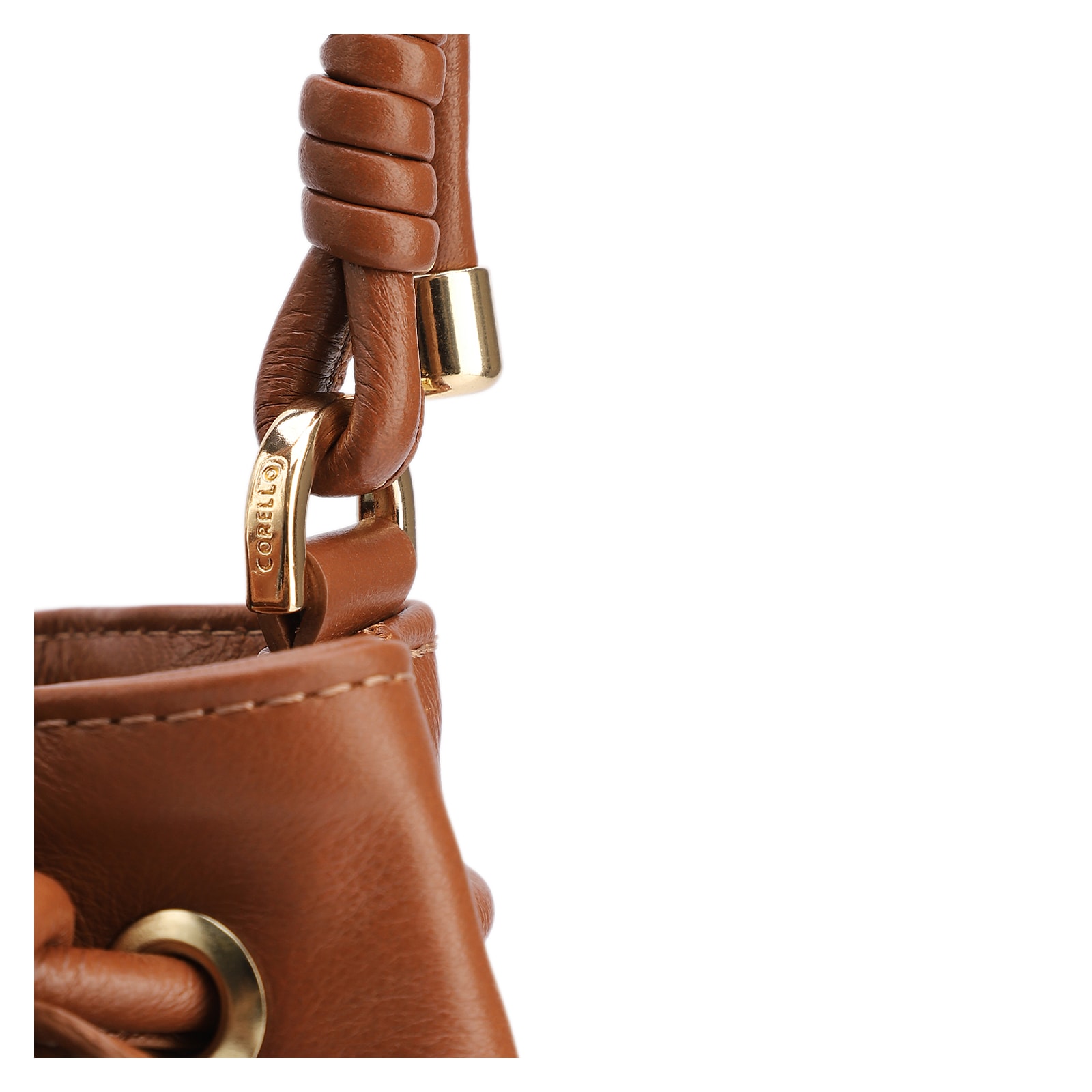 Bolsa Bucket Pequena Couro Nobuck Floater Marrom Claro Perfuro
