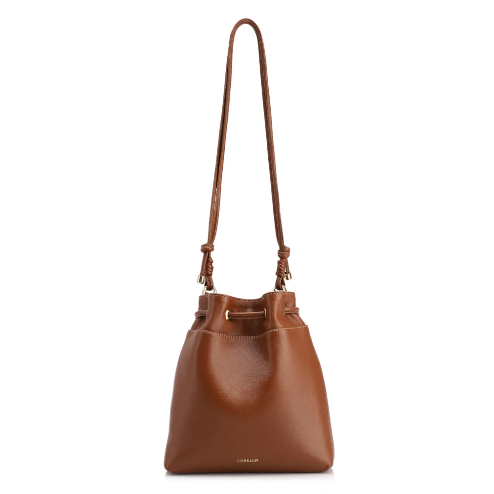 Bolsa Bucket Pequena Couro Nobuck Floater Marrom Claro Perfuro - imagem 3