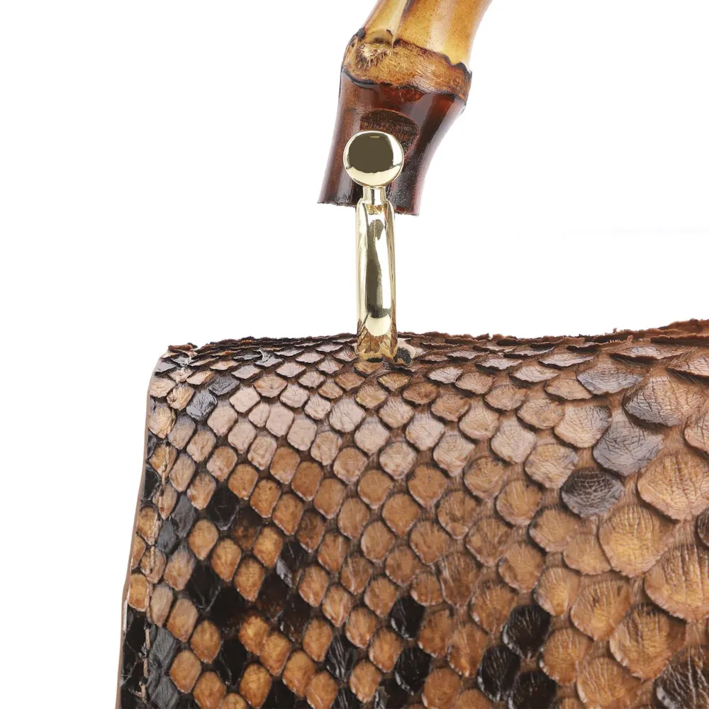 Bolsa De Mão Bambu Couro Marrom - imagem 5