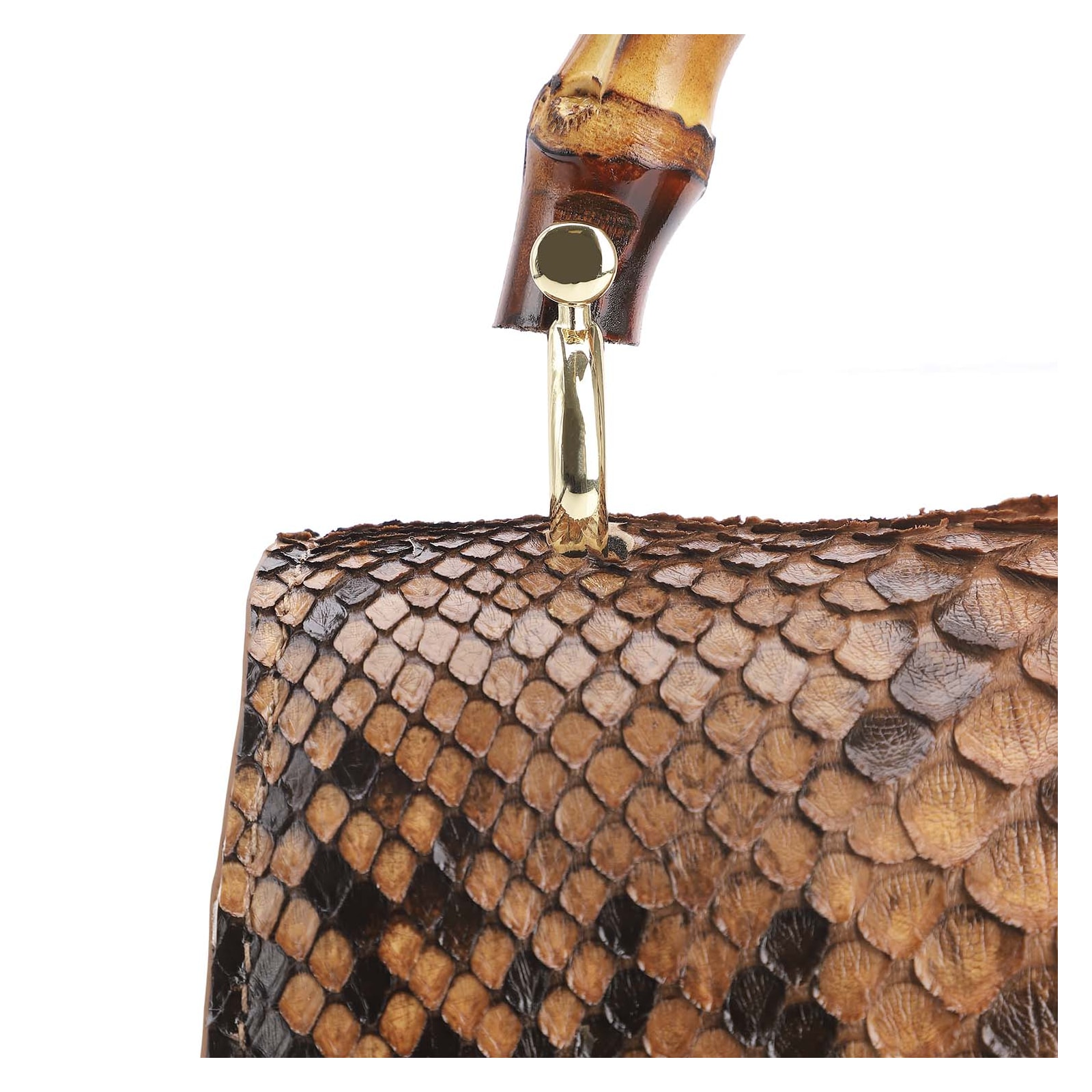 Bolsa De Mão Bambu Couro Marrom