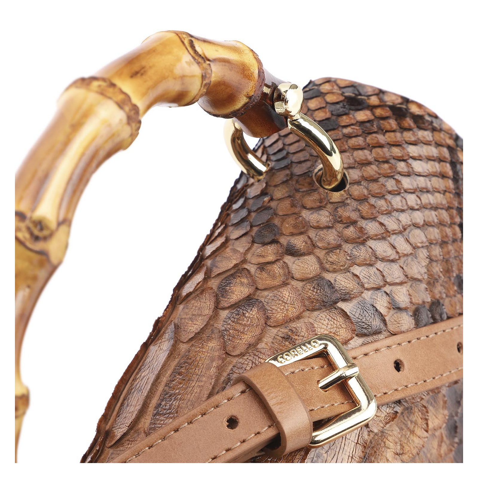 Bolsa De Mão Bambu Couro Marrom