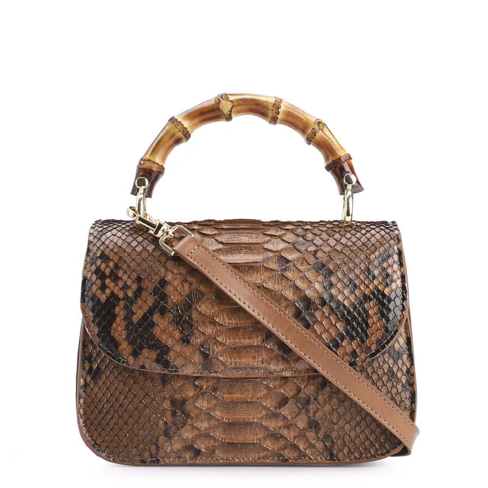 Bolsa De Mão Bambu Couro Marrom