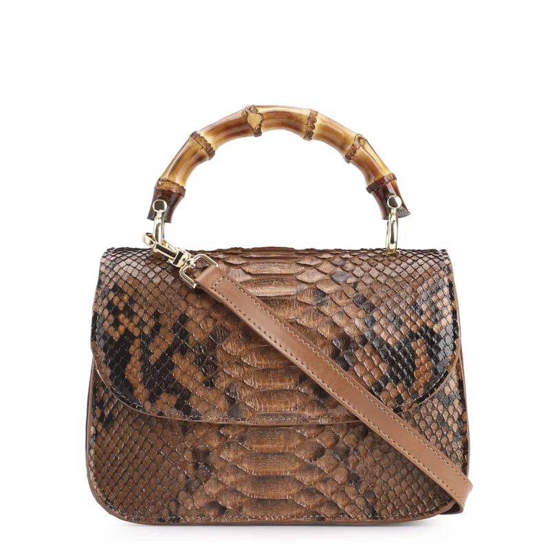 Bolsa De Mão Bambu Couro Marrom