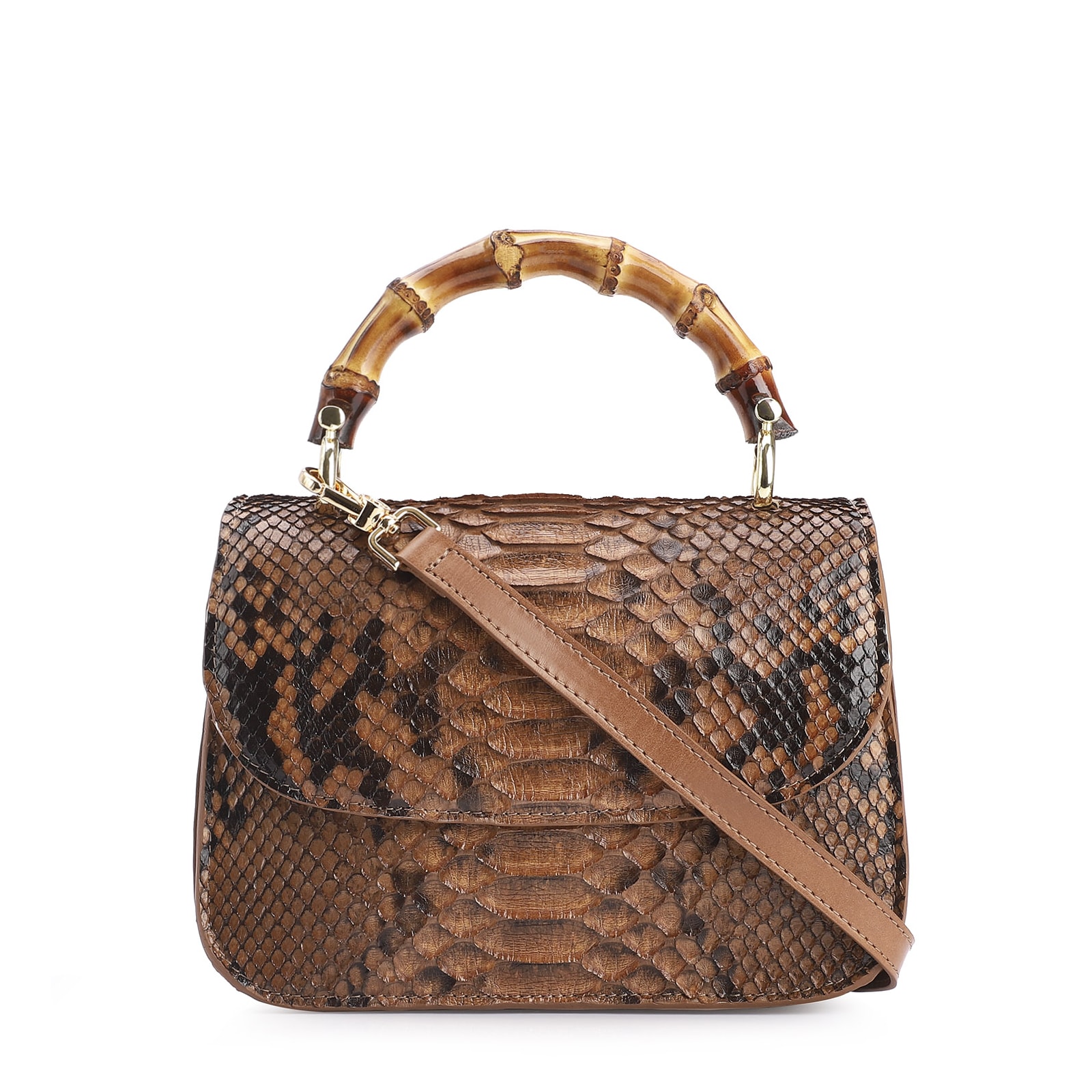 Bolsa De Mão Bambu Couro Marrom